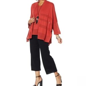 Misook (Size L/XL) Coral 3/4 Sleeve Hook Eye Closure Lace Knit Cardigan Jacket